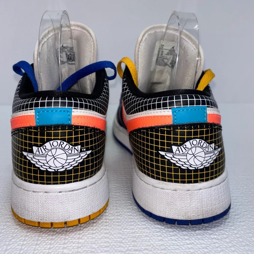 Nike Air Jordan 1 Low Multi Color Grid Sneakers White Coral Blue Yellow Size 7 Y